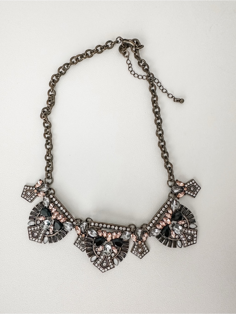 Statement Pink and Black Crystal Bib Necklace